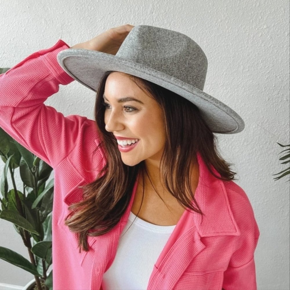 Universal Thread Gray Wide Brim Fedora Panama Hat Adjustable
